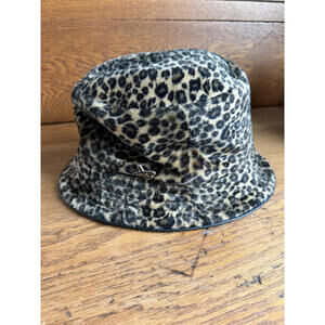 Vintage 90's Y2K Leopard Print Faux Fur Bucket Hat by Betmar New York